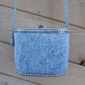 Comeco Vintage Denim Light Blue Silver Toned Studs Bucket Crossbody Shoulder Bag
